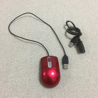 ☆美品☆光学式マウス 赤 レッド 延長コード付