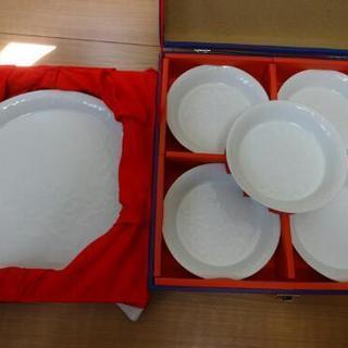 西山作 白い大皿、小皿5枚