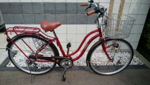 【美品】自転車 26インチ 6段変速ギア LEDオートライト 使用回数少 赤色