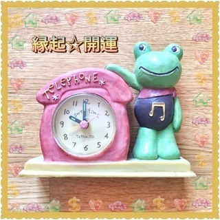 【縁起】カエルと電話の置き時計 美品!!