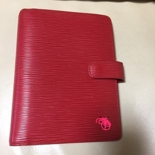 普通の赤の皮手帳  スワロススキーボールペン付き