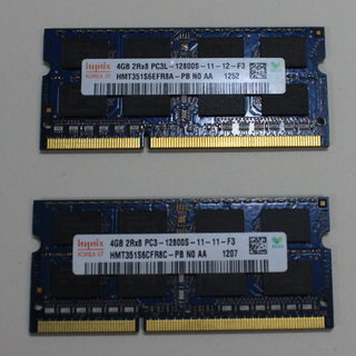 ノートPCメモリ hynix PC3-12800S/4GB 2枚...