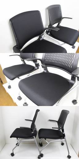 002)コクヨ（KOKUYO） オルディナ CKH-690E6　肘付き オフィスチェア ネスティングチェア　椅子 ブラック 2脚