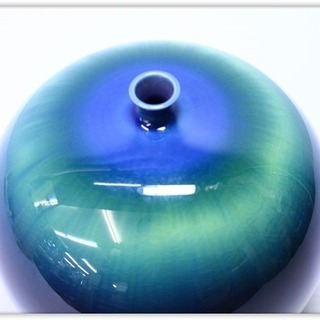 人間国宝 三代徳田八十吉 碧明釉 6号壷 花瓶 九谷焼 一輪