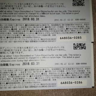 東京ディズニーランド・ディズニーシー共通ワンデイバスポート２枚