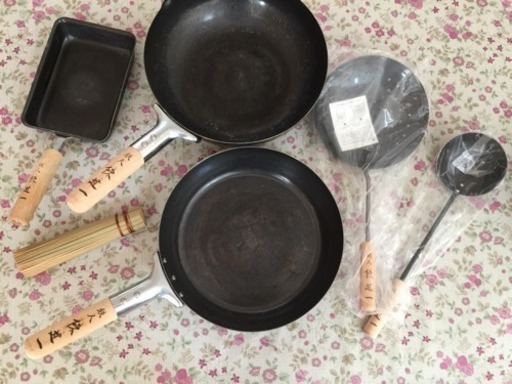 プロ使用 新品 未使用 おたま セット 使用品 鉄製  フライパン  中華鍋