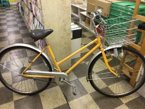 [4970]ブリヂストン　26インチ　シングル　リモートレバーライト　大型ステンレスカゴ　BAA自転車安全基準適合　イエロー