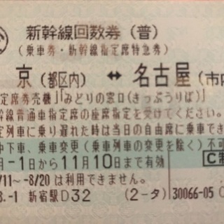 新幹線 回数券 東京 名古屋
