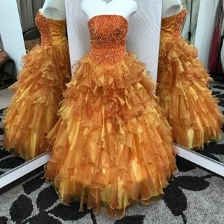 【格安】色違いあり☆パッと花が咲いたようなオレンジ色のドレス☆