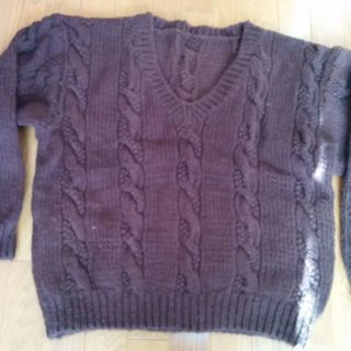 値下げ⤵手編み焦げ茶セーター　紳士フリー