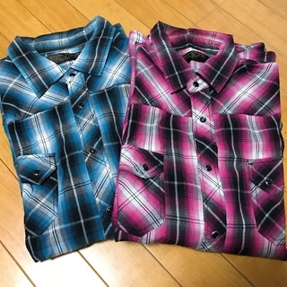 チェック柄長袖シャツ　ピンクとグリーンのセット(4Lサイズ)
