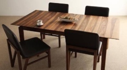 幅150-180cm、簡単伸縮が出来るテーブル、座面が広めのカフェスタイルダイニングテーブルセット