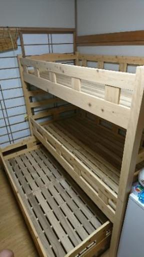 天然木製 三段ベッド