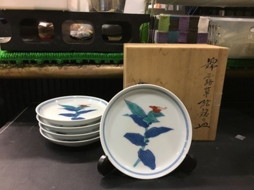 今泉今右衛門 錦露草絵銘々皿 5客 共箱付