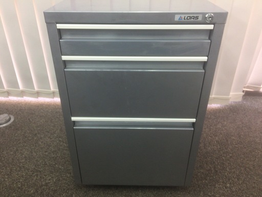 【中古品】スチールキャビネット 3段　シルバー　幅400×奥行510×高さ615mm　3台