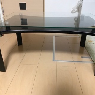 美品 机 ガラステーブル 黒×ガラス 引取限定