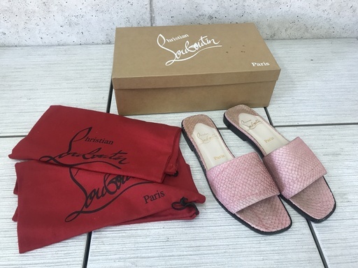 クリスチャン・ルブタン  Christian Louboutin フラットサンダル サイズ36 1/2 サーモンピンク 元箱保存袋有り　I1211-22