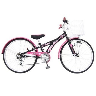 【女の子用 自転車 22インチ 6段ギア付き ブラック×ピンク】