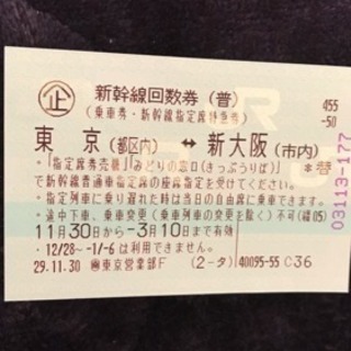 1/21まで。東京〜新大阪間の新幹線チケット