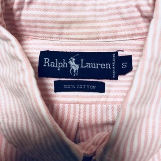 🉐特価❗️ポロ・ラルフローレン  白薄縦縞ピンク 長袖BDシャツ L