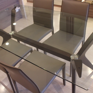お年玉セール!!11日迄 展示品 Calligaris/カリガリストーキョー ガラストップ ダイニングテーブル・チェア4脚付(17221-2)