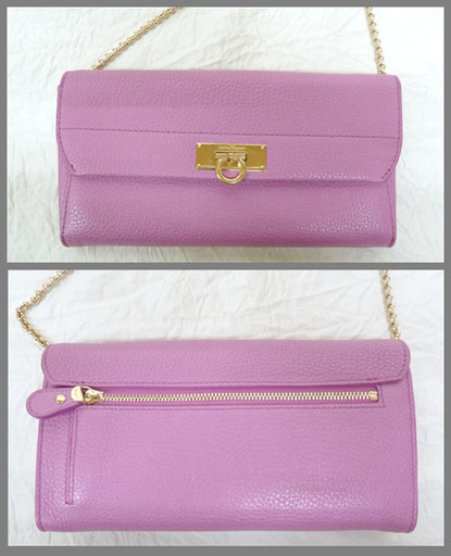 美品☆フェラガモ ガンチーニ 長財布 クラッチ ピンク チェーン