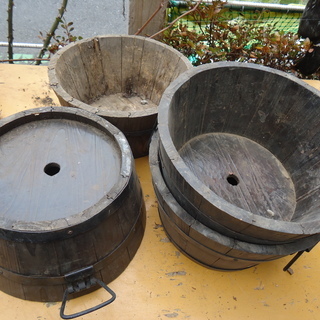 木製　プランター　桶型　３個　さしあげます