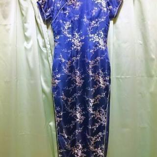 紺 梅の刺繍 チャイナドレス