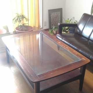 センターテーブル（木製、ガラス板付、中古、アメリカ製、～2/4引...