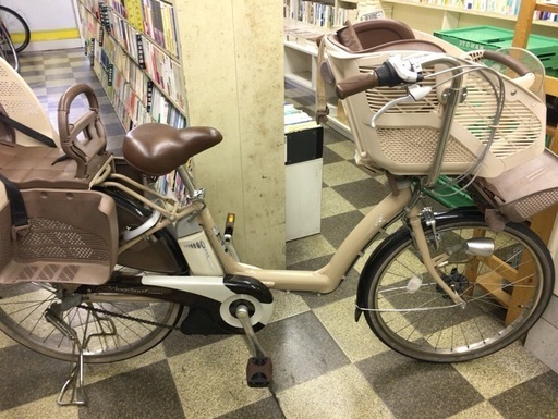 [4734]ブリヂストン アンジェリーノ　アシスタ　電動アシスト自転車　子供乗せ自転車　後部純正子供乗せ付　内装3段変速　22×26インチ　アルミフレーム　リチウムイオン　BAA自転車安全基準適合　アイボリー