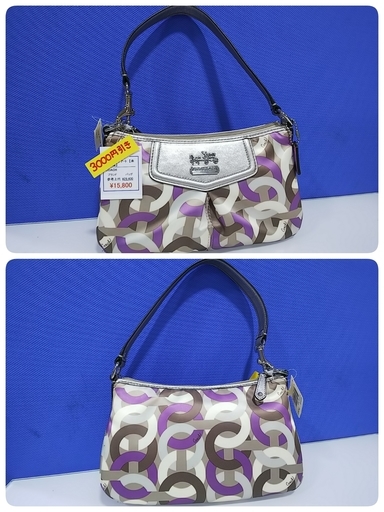 【高く買取るゾウ八幡東 直接引取】 COACH マディソン オプアートチェーンリンクトップハンドルポーチ グレー系 43315