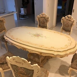 ロココ調 ダイニングテーブルチェア セット エレガント クラシカル アンティーク