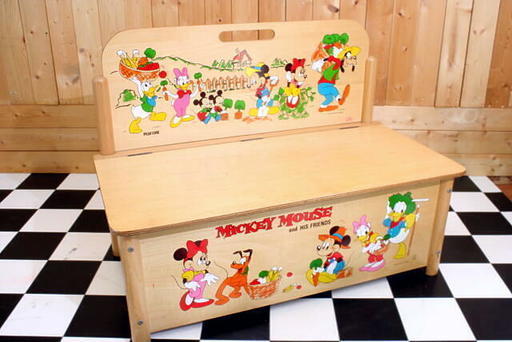 レトロ ディズニー ミッキーマウス 木製おもちゃ箱 収納箱 お片付けボックス