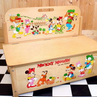 レトロ ディズニー ミッキーマウス 木製おもちゃ箱 収納箱 お片...