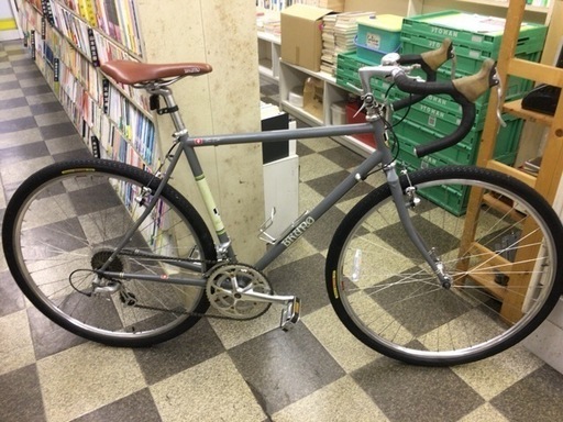 [4902]BRUNO ブルーノ　ロードバイク　700×35C　2×8段変速　クロモリ　カンチブレーキ　グレー