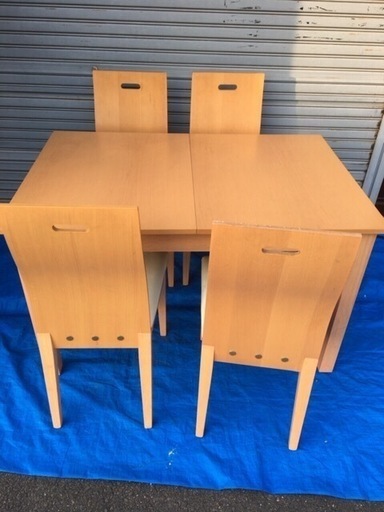 木製 伸縮式 ダイニングテーブル 椅子4脚セット 幅120cm（150cm）×奥行80cm×高さ72cm