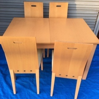 木製 伸縮式 ダイニングテーブル 椅子4脚セット 幅120cm（...