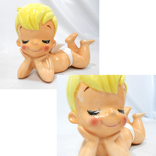 札幌 昭和レトロ 陶器製 内藤ルネ 貯金箱 エンジェル 天使 白石区