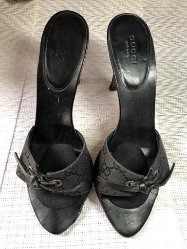 ♡お値段交渉可♡GUCCI ミュール GG柄　ブラックオープントゥ　リボン　ジャガード×レザー