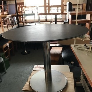 丸テーブル φ900高さ700 黒 シルバー脚1本