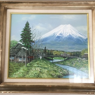 絵画 富士山の絵 肉筆 油絵 フレーム付き