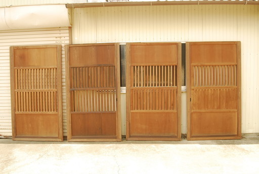 古民具 建具 引き戸 木製 内枠左右可動 ローラー付 和風 レトロ 4枚組セット 4838
