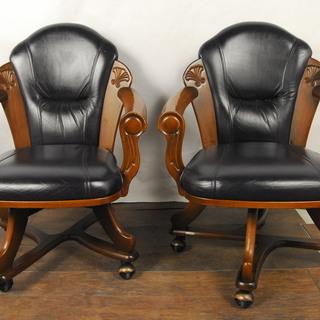 ナラ無垢材 革貼り 高級回転ダイニングチェア 2脚セット ペア ナガノ