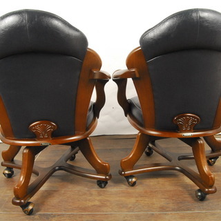 ナラ無垢材 革貼り 高級回転ダイニングチェア 2脚セット ペア ナガノ