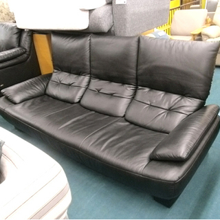 札幌 本革!【3P国産ソファ アサヒ】BOSTON3P 3人掛け 2ウェイ 黒 ブラック ラグジュアリー USED 本郷通店