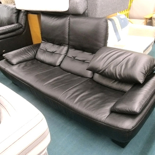 札幌 本革!【3P国産ソファ アサヒ】BOSTON3P 3人掛け 2ウェイ 黒 ブラック ラグジュアリー USED 本郷通店