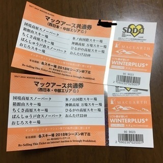 ２枚‼️マックアース 共通リフト券 西日本・中部エリア