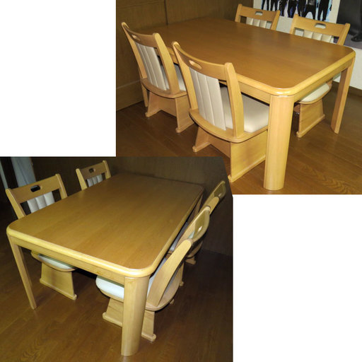 ダイニングコタツテーブル 4人用　食卓テーブルセット 幅150ｃｍ　奥行90ｃｍ　高さ65ｃｍ　回転式椅子