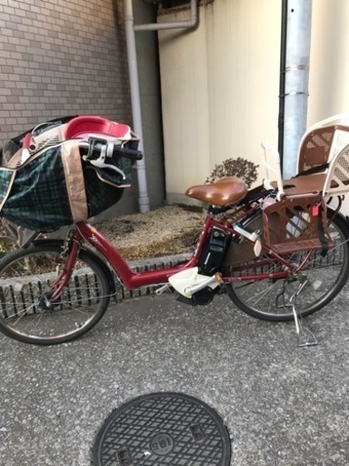 新バッテリー☆全て込み☆アンジェリーノ  アシスタ ブリジストン レッド 赤 中古 3人乗り 電動
