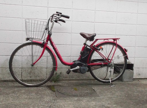 電動アシスト付き自転車　（中古）Panasonic　ビビ　レッド・２６インチ／３段ギア・充電器付き